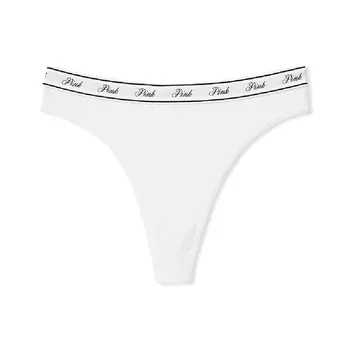 Трусы Victoria's Secret Pink Logo Cotton High-waist Thong, белый