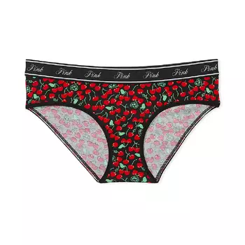 Трусы Victoria's Secret Pink Logo Cotton Hiphugger Cherry Print, черный/красный