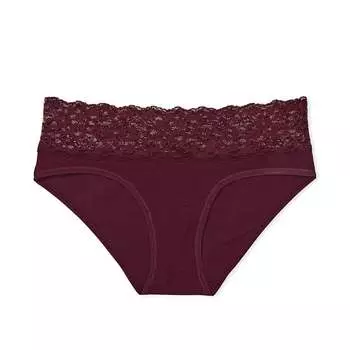 Трусы Victoria's Secret Posey Lace Waist Cotton Hiphugger, бордовый