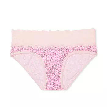 Трусы Victoria's Secret Posey Lace Waist Cotton Hiphugger, розовый/светло-розовый