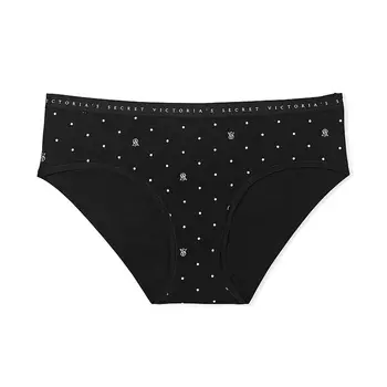 Трусы Victoria's Secret Stretch Cotton Hiphugger Classic, черный/горох