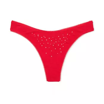 Трусы Victoria's Secret Stretch Cotton Scatter Shine High-Leg Scoop Thong Shimmer, красный