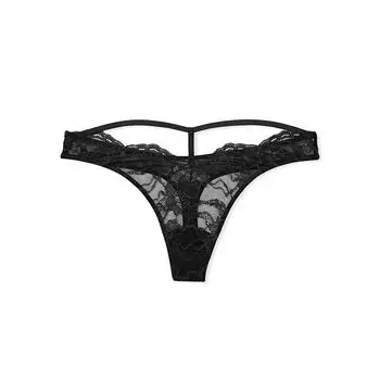 Трусы Victoria's Secret Very Sexy Double Y-Back Lace Shine Strap Smooth Thong, черный