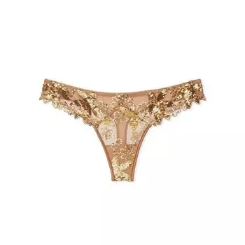 Трусы Victoria's Secret Very Sexy Gold Sequined Ziggy Glam Floral Embroidery Thong, золотистый