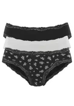 Трусы Vivance Jazz Pants (3 шт.) из эластичного хлопка, цвет Schwarz Bedruckt, Creme Uni, Schwarz Uni