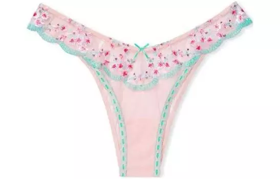 Трусы женские VICTORIA'S SECRET, 1 шт., светло-розовые, с цветочной вышивкой