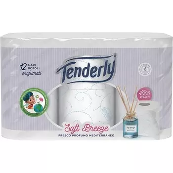Туалетная бумага Soft Breeze, мягкая, 12 больших рулонов с ароматом свежести Tenderly