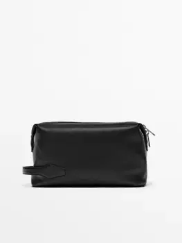 Туалетная сумка из кожи наппа с молнией Massimo Dutti, черный