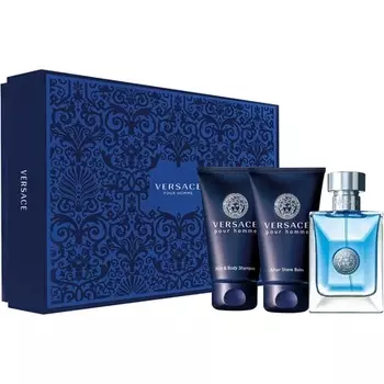 Туалетная вода Pour Homme для мужчин 50 мл + бальзам после бритья 50 мл + шампунь для волос и тела 50 мл, подарочный набор, Versace
