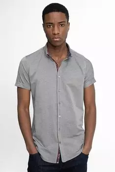 Tudors Slim Fit с коротким рукавом и воротником на пуговицах, поплиновая оксфордская мужская рубашка TUDORS, серый