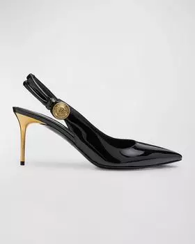 Туфли Alma с патентной пуговицей и пяткой на пятке Balmain, цвет Ead Noir