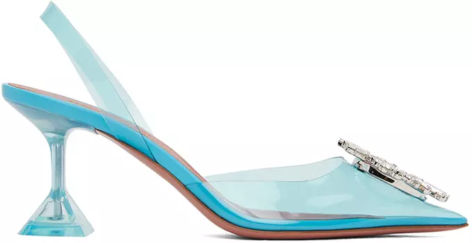 Туфли Amina Muaddi Blue Begum Glass Sling, 70 каблуков