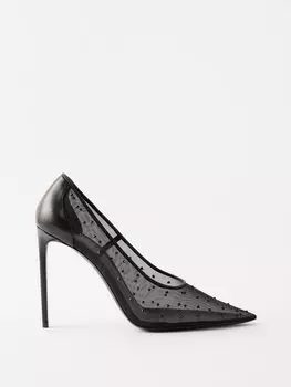 Туфли anja 105 из сетчатой ткани с бисером Saint Laurent, черный