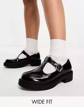 Туфли ASOS DESIGN Wide Fit Margo Mary Jane Flat, черный