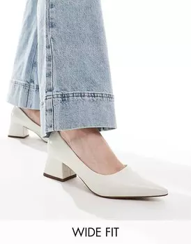 Туфли ASOS DESIGN Wide Fit – Saint – из крокодиловой шерсти белого цвета =f на среднем блочном каблуке, широкая посадка