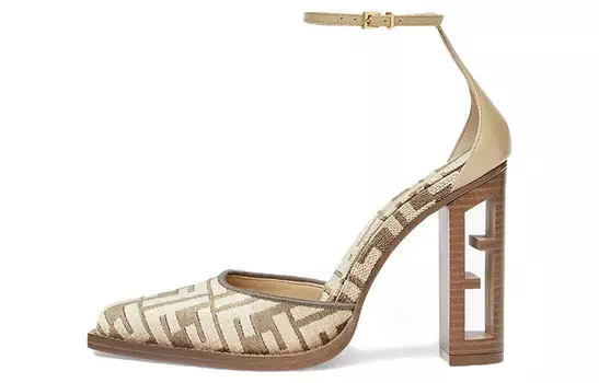 Туфли-багет на высоком каблуке женские бежевые/серые Fendi