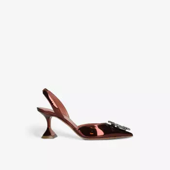 Туфли Begum из зеркальной кожи, украшенные кристаллами и пяткой на пятке Amina Muaddi, коричневый