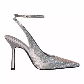 Туфли Bershka Rhinestone-encrusted Heeled Slingback, серебряный