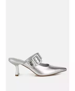 Туфли Bismi на каблуке-рюмочке с большой пряжкой London Rag, серебряный