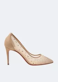 Туфли CHRISTIAN LOUBOUTIN Follies strass 85 pumps, бежевый