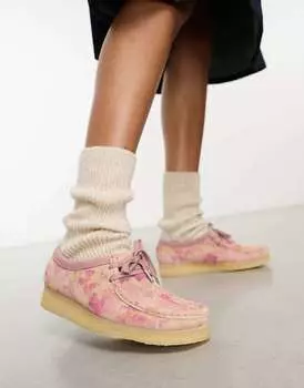 Туфли Clarks Originals Wallabee с розово-красным принтом