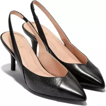 Туфли Cole Haan The Go-To Slingback Pump 65MM, цвет Black Leather/Black Lizard Print Leather