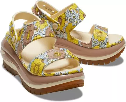 Туфли Crocs Classic Mega Crush Sandal, цвет Vanilla/Cork Retro Floral