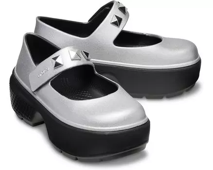 Туфли Crocs Stomp Mary Janes, серебряный