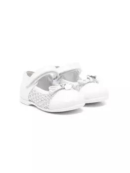 Туфли детские Monnalisa кожаные с бантом и сетчатыми вставками, белый