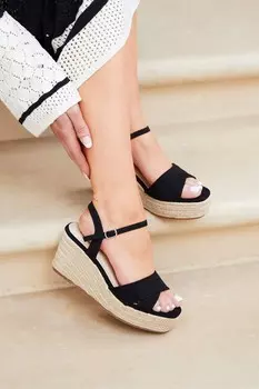 Туфли дезерты на танкетке с ремешком на щиколотке и декоративными перекрещенными ремешками модель на широкую ногу Linzi, черный