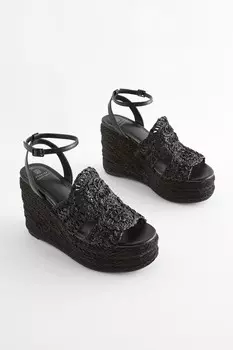 Туфли Forever Comfort из рафии на высокой танкетке Next, черный