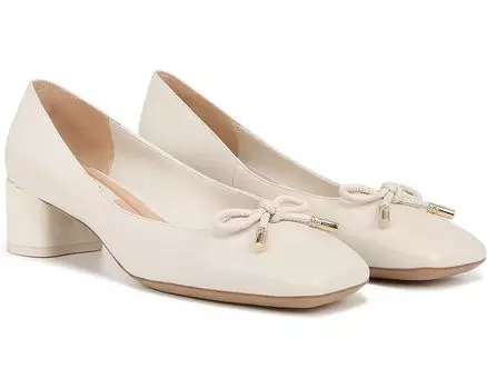 Туфли Franco Sarto Natalia Square Toe Block Heel Pumps with Bow, цвет Cream White Leather