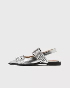 Туфли Ganni Feminine Buckle Ballerina Metallic, серебряный