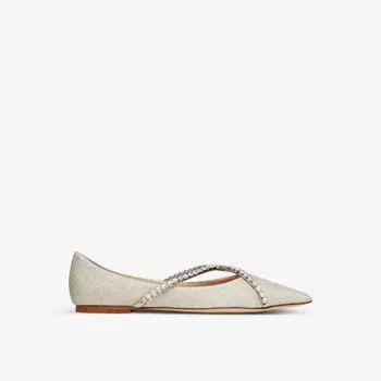 Туфли Genevi на плоской подошве с блестками и кристаллами Jimmy Choo, цвет platinum ice/crystal