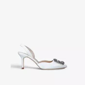 Туфли Hangisi 70 из атласа с пяткой на пятке, украшенные кристаллами Manolo Blahnik, бежевый