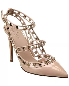 Туфли из лакированной кожи и винила Valentino Rockstud Caged 100, розовый