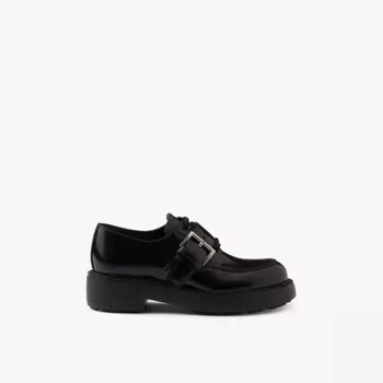 Туфли из матовой кожи с фирменной пряжкой Prada, черный