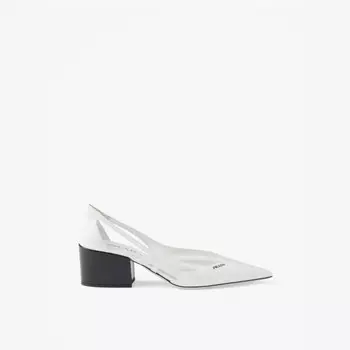 Туфли из матовой кожи с вырезом на каблуке Prada, белый