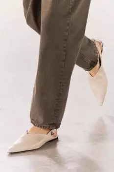 Туфли из мягкой кожи на плоской спине ZARA, бежевый