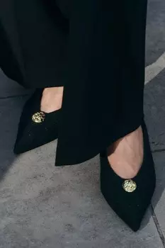 Туфли из ткани с металлической аппликацией ZARA, черный