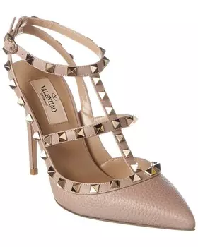 Туфли из зернистой кожи Valentino Rockstud Caged 100, розовый