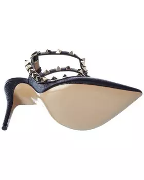 Туфли из зернистой кожи Valentino Rockstud Caged 100, черный