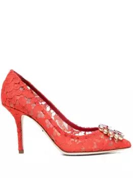 Туфли Lace Rainbow 60 с брошью DOLCE & GABBANA, красный