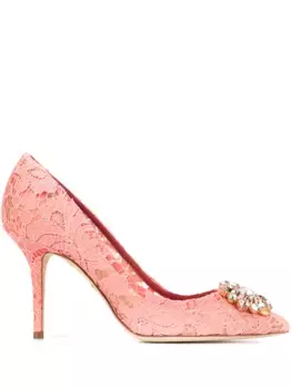 Туфли Lace Rainbow 90 с брошью DOLCE & GABBANA, розовый