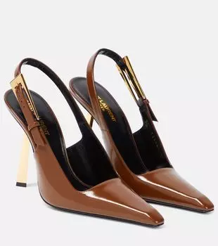 Туфли lee из лакированной кожи с пяткой на пятке Saint Laurent, коричневый