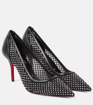 Туфли-лодочки Apostropha 80 из сетчатой ткани с декором Christian Louboutin, цвет black-cry/lin black