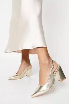 Туфли-лодочки Biddy на высоком блочном каблуке с заостренной пяткой и пяткой Dorothy Perkins, золото