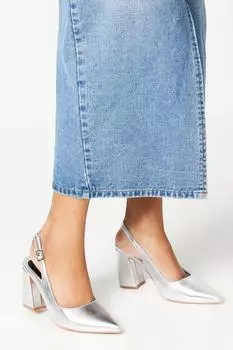 Туфли-лодочки Biddy на высоком блочном каблуке с заостренной пяткой и пяткой Dorothy Perkins, серебро