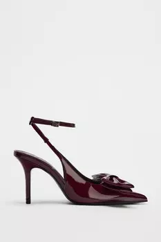 Туфли-лодочки bow stiletto ZARA, бордово-красный