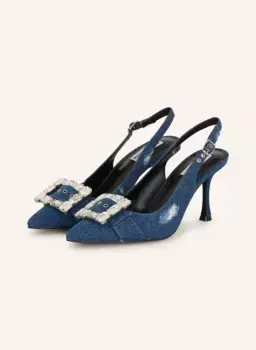 Туфли-лодочки closeup с пяткой на пятке, украшенные драгоценными камнями Steve Madden, синий